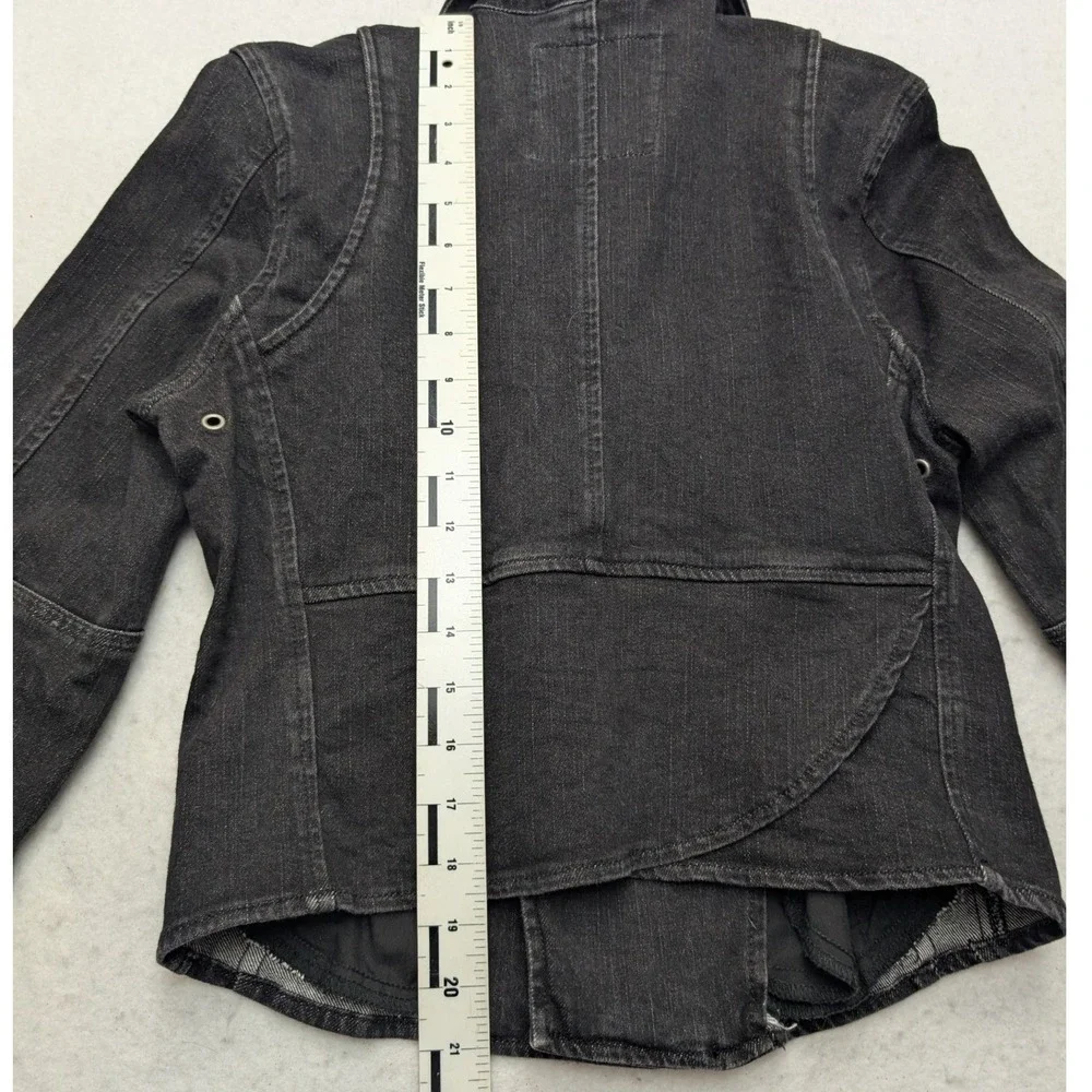 American Eagle Denim Moto Jacket Womens Medium Black Asymmetrical Zip Biker - Picture 6 of 9